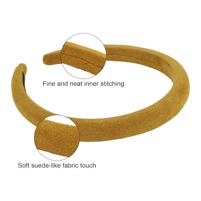Wecoe Padded Headbands for Women 5pcs Fall & Winter Neutral Plain Sueded-Like Headbands Fashion Non slip Soft Comfortable Head Bands Hair Accessories for Women