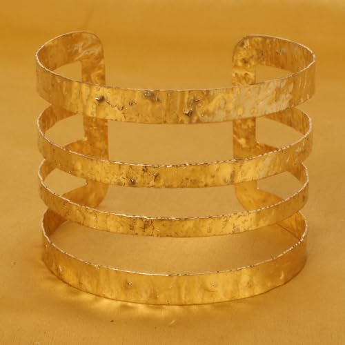 Touchstone Indian Bollywood Desire Brass Base Exotic Workmanship Free Size Cuff Bracelet in Antique Gold Or White Or Copper Tone for Women. - style: D211 Gold