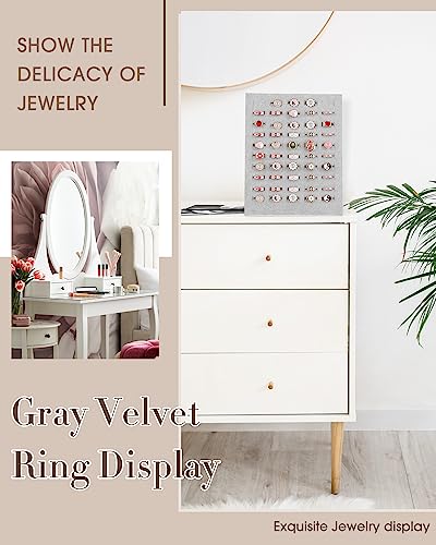 4 Pcs Velvet Ring Display 50 Slots L-Shaped Ring Display Stand Tray Holder for Selling Earring Jewelry - color: Grey