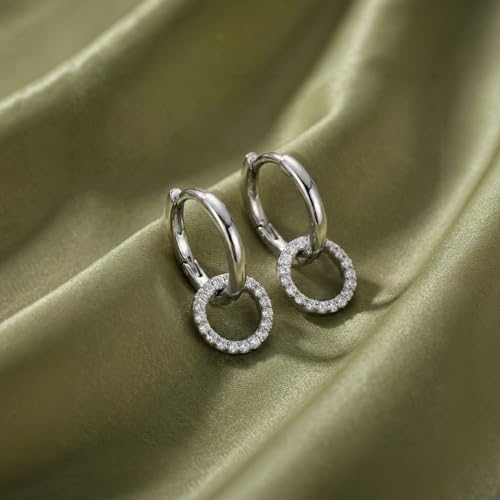 LeCalla 925 Sterling Silver Hoop Earrings for Women | Rhodium-Plated Cubic Zirconia Double Hoop Dangle Earring | Double CZ Huggie Hoop Earrings Gift for Her Mother's Day Birthday 18MM