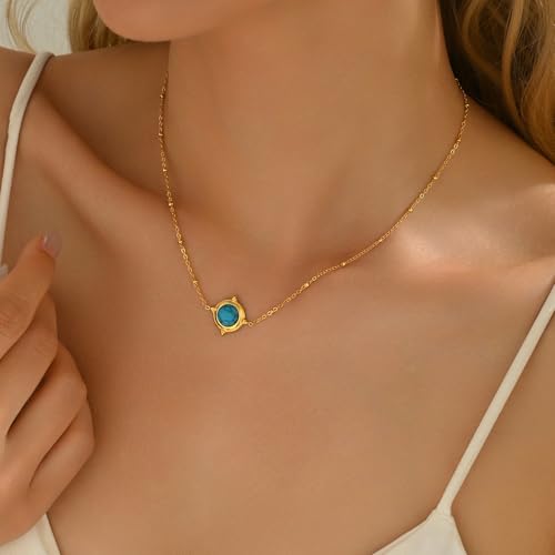 Dainty Gold Waterproof Choker Necklaces for Women Daily Wearing - color: Turquoise-CZ-GD