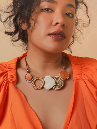 MINACHI Handmade Braided Necklace for Women, Wooden Beads, Rattan Charm, Vintage Style, Gift Jewelry - style: Necklace R21-033