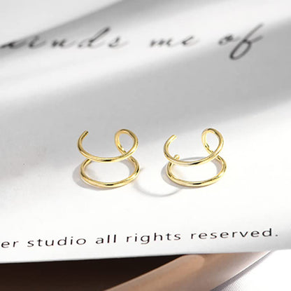 4PCS Helix Ear Cuff Cartilage Earring No Piercing Earcuff, 925 Sterling Silver,14K Gold Simple Criss Cross Double Lines Adjustable Ear Cuffs Minimalist Women Girls Men Clip On adornment Set - color: gold