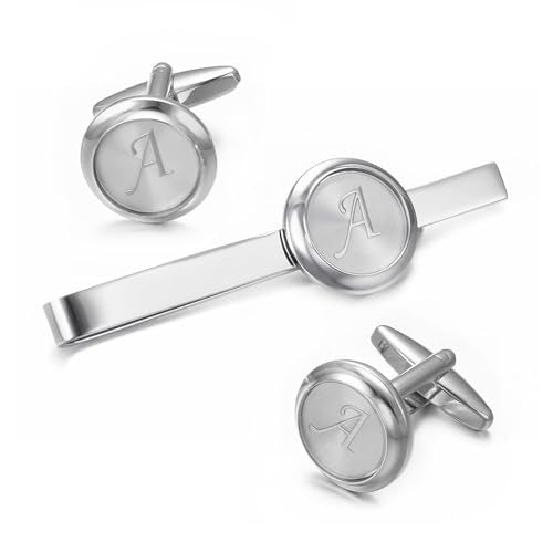 Monogram Cufflinks For Men Silver Tie Clip And Cufflink Set Suit Accessories Men - style: Monogram Cufflinks A