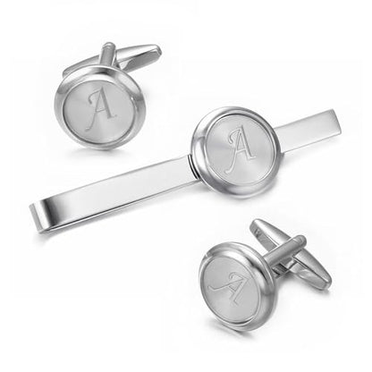 Monogram Cufflinks For Men Silver Tie Clip And Cufflink Set Suit Accessories Men - style: Monogram Cufflinks A