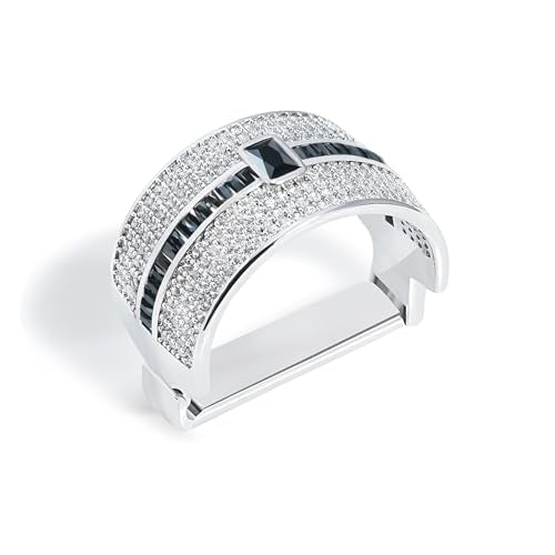 Sparkling Crystal Men's Neck Tie Ring Tie Clasp Necktie Clips Holder Tie Accessories with Box for Wedding Jewelry Gift - style: Silver Clips with Black CZ