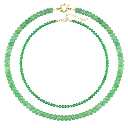 CASDAN 2Pcs Natural Gemstone Beaded Choker Necklaces for Women | Boho Colorful Beads Choker,Natural Stone Surfer Beach Necklaces,Handmade Summer Jewelry,Charm Trendy Necklaces - color: fruit green