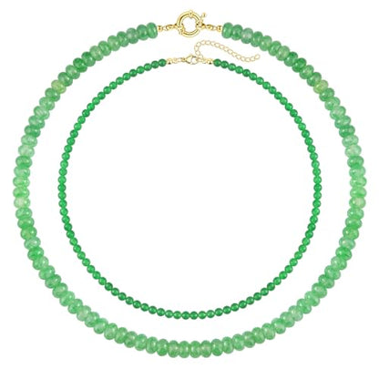 CASDAN 2Pcs Natural Gemstone Beaded Choker Necklaces for Women | Boho Colorful Beads Choker,Natural Stone Surfer Beach Necklaces,Handmade Summer Jewelry,Charm Trendy Necklaces - color: fruit green