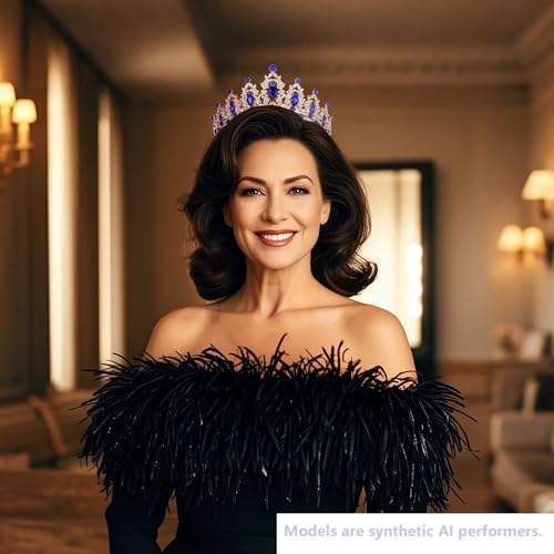 Kamirola - Queen Crown and Tiaras Princess Crown for Women Crystal Headbands for Bridal, Princess for Wedding and Party - color: Gold Blue