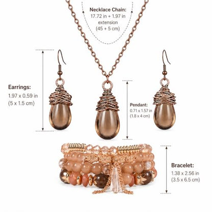 Boho Earrings Necklace Bracelet Set Stackable Stretch Beaded Bracelets Gold & Brown Boho Jewelry Accessories for Women