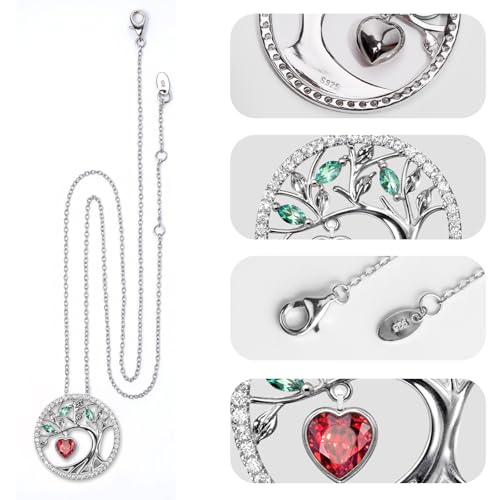 July Birthstone |Tree of Life | 925 Sterling Silver Ruby Necklace for Women