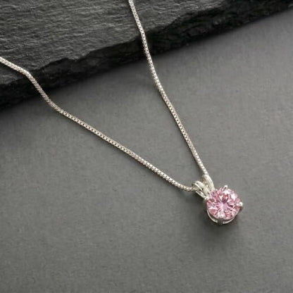 Mariell Cubic Zirconia Crystal Pendant Necklace for Women, 2 Carat 8mm CZ, for Brides, Wedding, Mother's Day Jewelry Gift - color: Silver-Pink Cubic Zirconia
