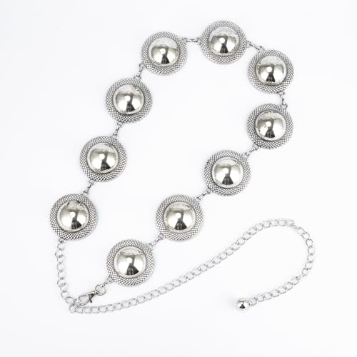 ILuvatar Western Metal Concho Belt for Women Cowgirl Waist Chain for Women Dress Pants Adjustable - color: Silver-s71