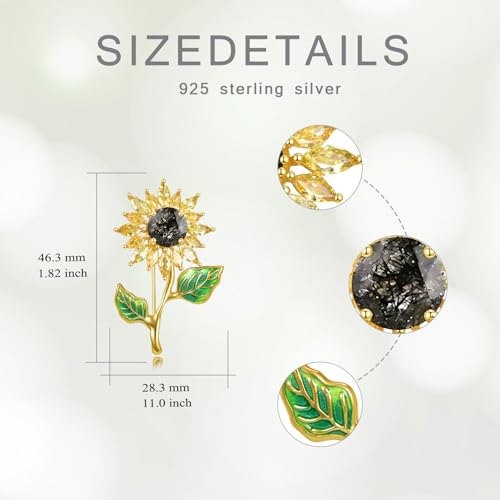 Sunflower Brooch with Natural Citrine for Women, 18k Gold Plated 925 Sterling Silver Sunflower Pins for Clothes, Yellow Sunshine Flower Brooches Jewelry - style: Style 2