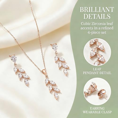 DHQH Bridesmaid Necklace Earrings Set Gifts I Couldn't Say I DO Without You Cubic Zirconia Leaf Pendant Necklace Bridesmaid Proposal Gift Set of 4 6 - color: rose-leaf-6set