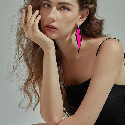 ONLYJUMP Acrylic Exaggerated Lightning Earrings Statement Punk Retro Geometric Delicate Neon Personalized Earrings Accessory Jewelry for Women - color: Glitter Rose Red