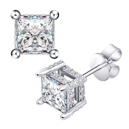 Moissanite Earrings Studs 1ct-3ct for Women/Men, 925 Sterling Silver with 18K White Gold Plated Hypoallergenic Flat Screw Back Birthday Gifts for Women Girlfriend Wife Engagement Jewelry - color: Square#3Ct-(1.5ct*2)