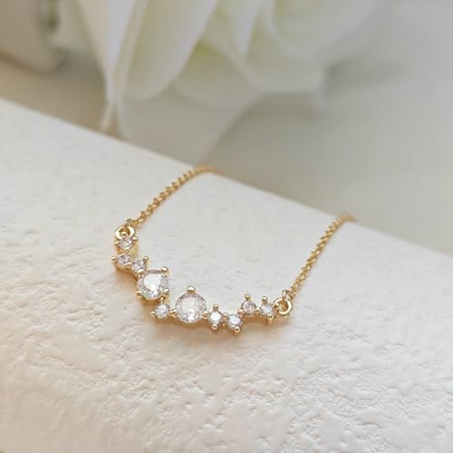 Luxval Diamond Pendant Gold Necklace for Women，Dainty 18k Gold Plated Choker Necklaces Simple Gold Jewelry Gifts for Women - color: Gold-smile cz