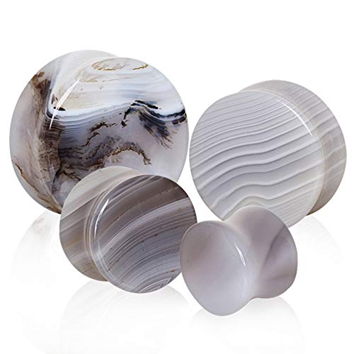 Pierced Owl - Natural Grey Agate Stone Saddle Plugs, Sold as a Pair - style: 25mm (1")