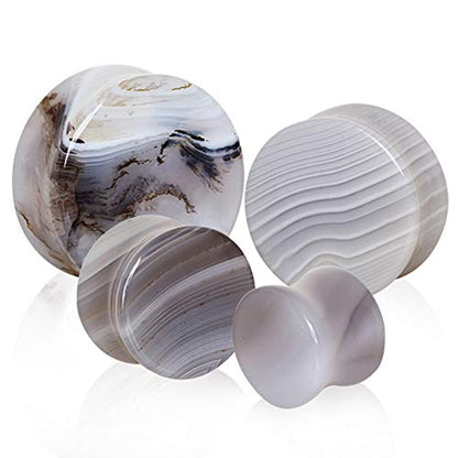 Pierced Owl - Natural Grey Agate Stone Saddle Plugs, Sold as a Pair - style: 25mm (1")