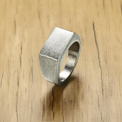 MYNENEY Stainless Steel Square Shape Signet for Men Statement Ring - color: 10x16mm Retro