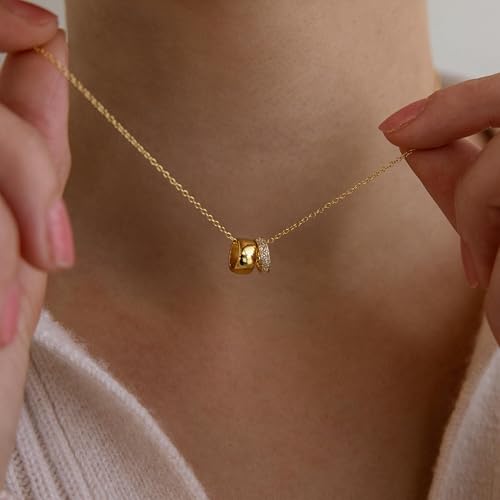 Gold Necklace For Women, Layered 14K Real Gold Plated Necklaces For Women,Dainty Gold Paperclip Chain Tear Circle CZ Pendant Necklace Stack,Trendy Gold Jewelry Set Gifts - style: Layered Twist Rondelle Pendant-Gold