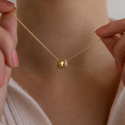 Gold Necklace For Women, Layered 14K Real Gold Plated Necklaces For Women,Dainty Gold Paperclip Chain Tear Circle CZ Pendant Necklace Stack,Trendy Gold Jewelry Set Gifts - style: Layered Twist Rondelle Pendant-Gold