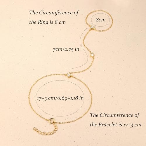 925 Sterling Silver Hand Chain Bracelet for Women | 14k Gold Plated CZ Crystal Heart Starburst Ring Bracelets Hand Chain Diamond Layered Stackable Link Chain Beach Jewelry Gifts - color: GoldD