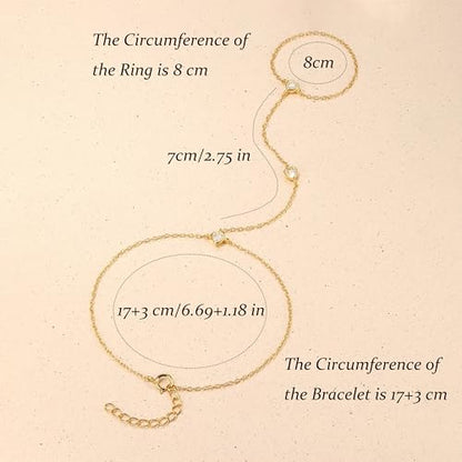 925 Sterling Silver Hand Chain Bracelet for Women | 14k Gold Plated CZ Crystal Heart Starburst Ring Bracelets Hand Chain Diamond Layered Stackable Link Chain Beach Jewelry Gifts - color: GoldD