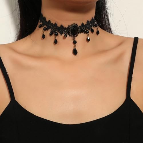 Gothic Black Choker Necklace for Women Layered Velvet Collar Jewelry for Halloween - color: A1
