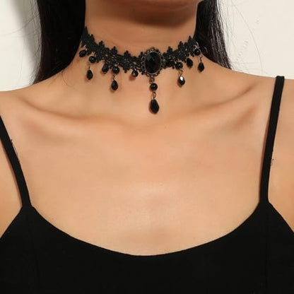 Gothic Black Choker Necklace for Women Layered Velvet Collar Jewelry for Halloween - color: A1