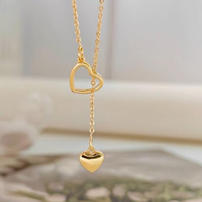 HERIER Lariat Gold Necklace for Women, Dainty Long Necklace 14k Gold Plated/Silver Y-Shaped Layered Beaded Chain Drop Necklaces for Women Trendy Simple Gold Jewelry for Women Gifts - color: Y Heart Necklace-Gold