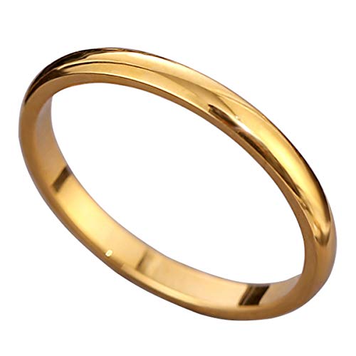 CCBFY 2 MM 4 MM Stainless Steel Ring Jewel Roman Numerals Stackable High Polish Plain Dome Tarnish Resistant Comfort Fit Ring Wedding Band Size 3-15 - color: 2mm - Gold