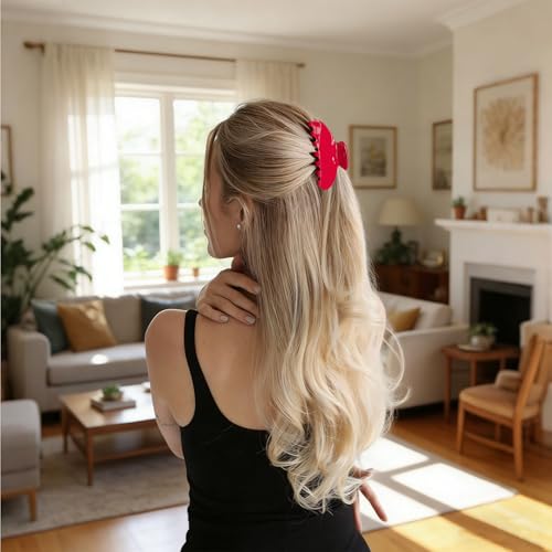 Red Claw Clip Acetate Large Hair Clips for Women Thick Hair 4 Inch | Big Celluloid Butterfly Jaw Clips Nonslip, Trendy Claw Clips Red Strong Hold, Jumbo French Hairclip for Curly Hair - color: Red Claw Clip