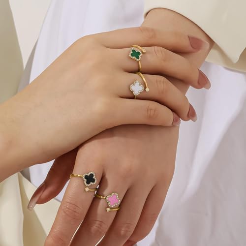 Qitian Clover Bracelet for Women 18K Gold Four Leaf Pink Lucky Link Clover Bracelets, Trendy Bracelets Set Jewelry Gifts for Women - color: J-White Set