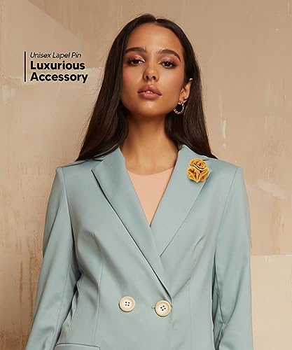 Premium Trio Cluster Flower Lapel Pin - Formal Boutonniere for Men, Flower Brooch Pin - color: Mustard
