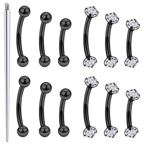 18G 16G 14G Eyebrow Ring Piercing Jewelry Surgical Steel Internal Thread Vertical Labret Lip Ring Rook Daith Earrings Belly Button Ring Piercing Jewelry for Women Men Silver Black Gold - color: Black, size: 16 Gauge