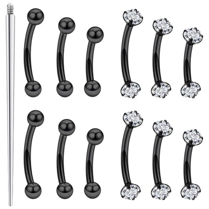 18G 16G 14G Eyebrow Ring Piercing Jewelry Surgical Steel Internal Thread Vertical Labret Lip Ring Rook Daith Earrings Belly Button Ring Piercing Jewelry for Women Men Silver Black Gold - color: Black, size: 16 Gauge