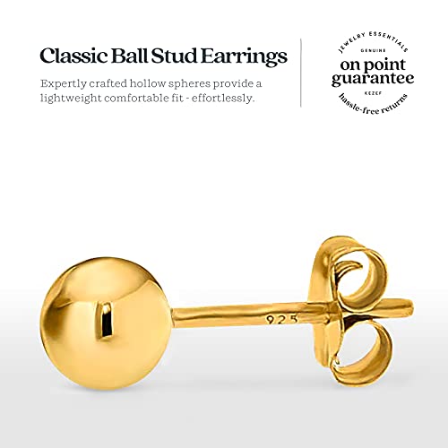 KEZEF 925 Sterling Silver Ball Stud Earrings for Women, 2mm to 10mm | Nine Bead Sizes, Three Finishes, Hypoallergenic Nickel Free Post, Butterfly Push Back, Sold As One Pair - color: 14k Yellow Gold, size: 3mm, 4mm, 5mm