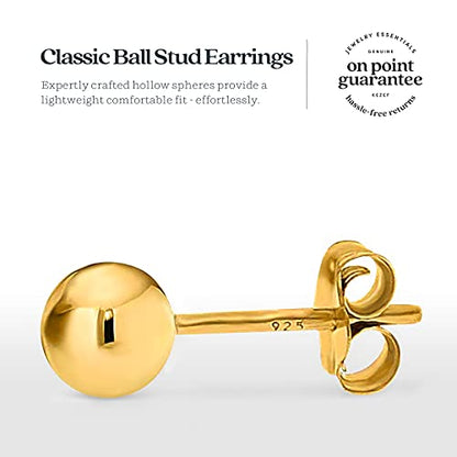 KEZEF 925 Sterling Silver Ball Stud Earrings for Women, 2mm to 10mm | Nine Bead Sizes, Three Finishes, Hypoallergenic Nickel Free Post, Butterfly Push Back, Sold As One Pair - color: 14k Yellow Gold, size: 3mm, 4mm, 5mm