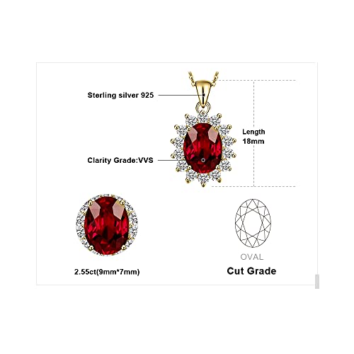 JewelryPalace Princess Diana Kate Middleton Natural Amethyst Citrine Garnet Peridot Topaz Created Ruby Sapphire Simulated Emerald Pendant Necklace for Women, 925 Sterling Silver Gemstone Jewelry Set - color: Q-Yellow Gold Plated-garnet