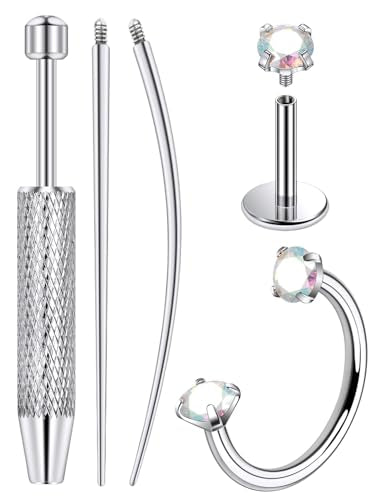 Lcolyoli 20G Titanium Horseshoe Nose Ring and Internally Threaded CZ Stud for Tragus/Nose/Helix/Conch Piercing Jewelry for Women Men Includes Taper Ball Grabber Tool for Easy Jewelry Changing - color: Multicolor Cubic Zirconia, size: 20g