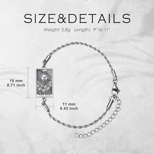 PELOVNY Tarot Card Bracelet 925 Sterling Silver Moon Cat Sun Sunflower Lovers Skull Pendant Lion Anklet Spiritual Tarot Jewelry Christmas Birthday Gifts for Women Men - style: Sun