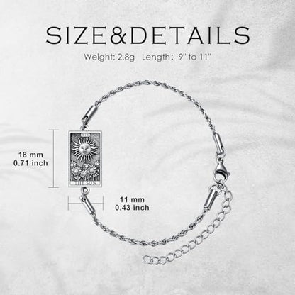 PELOVNY Tarot Card Bracelet 925 Sterling Silver Moon Cat Sun Sunflower Lovers Skull Pendant Lion Anklet Spiritual Tarot Jewelry Christmas Birthday Gifts for Women Men - style: Sun