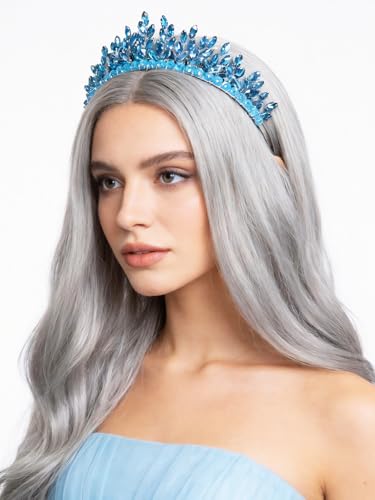 Bridal Rhinestone Headband Wedding Hair Accessories for Women, Pearl Crystal Headband Wedding Costume Headpieces for Brides Princess Quinceanera Christmas Party Prom Birthday(Light Blue) - color: Light Blue