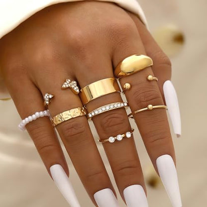 FAXHION 24-60 Pcs Gold Stackable Rings for Women, Knuckle Rings Chunky Gold Ring Set Dainty Stacking Cute Rings, Multiple Sizes Cute Jewelry Set Gift - style: Gold-21 Pcs