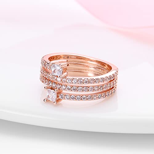 KUNSIR 925 Sterling Silver Rings Classic Cubic Zirconia Eternity Promise Statement Anniversary Wedding Bands Engagement Rings for Women Infinity Forever Love Ring Size 7-9 - style: Three-ring spiral rose gold-set clear zircon ring