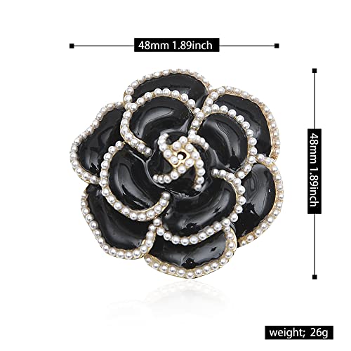 Women Camellia Flower Pearl Enamel Brooch Pins for Ladies Jewelry Fashion - color: C