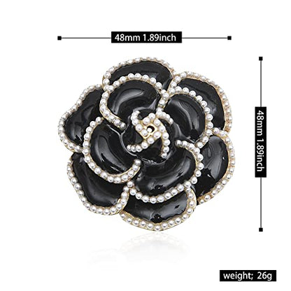 Women Camellia Flower Pearl Enamel Brooch Pins for Ladies Jewelry Fashion - color: C