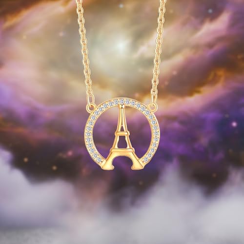 Gold Plated Pendant Necklaces for Women Cubic Zirconia Accent 18 Inch Adjustable Chain Hypoallergenic Gift for Wife Mom Birthday Valentines Day - style: Paris tower